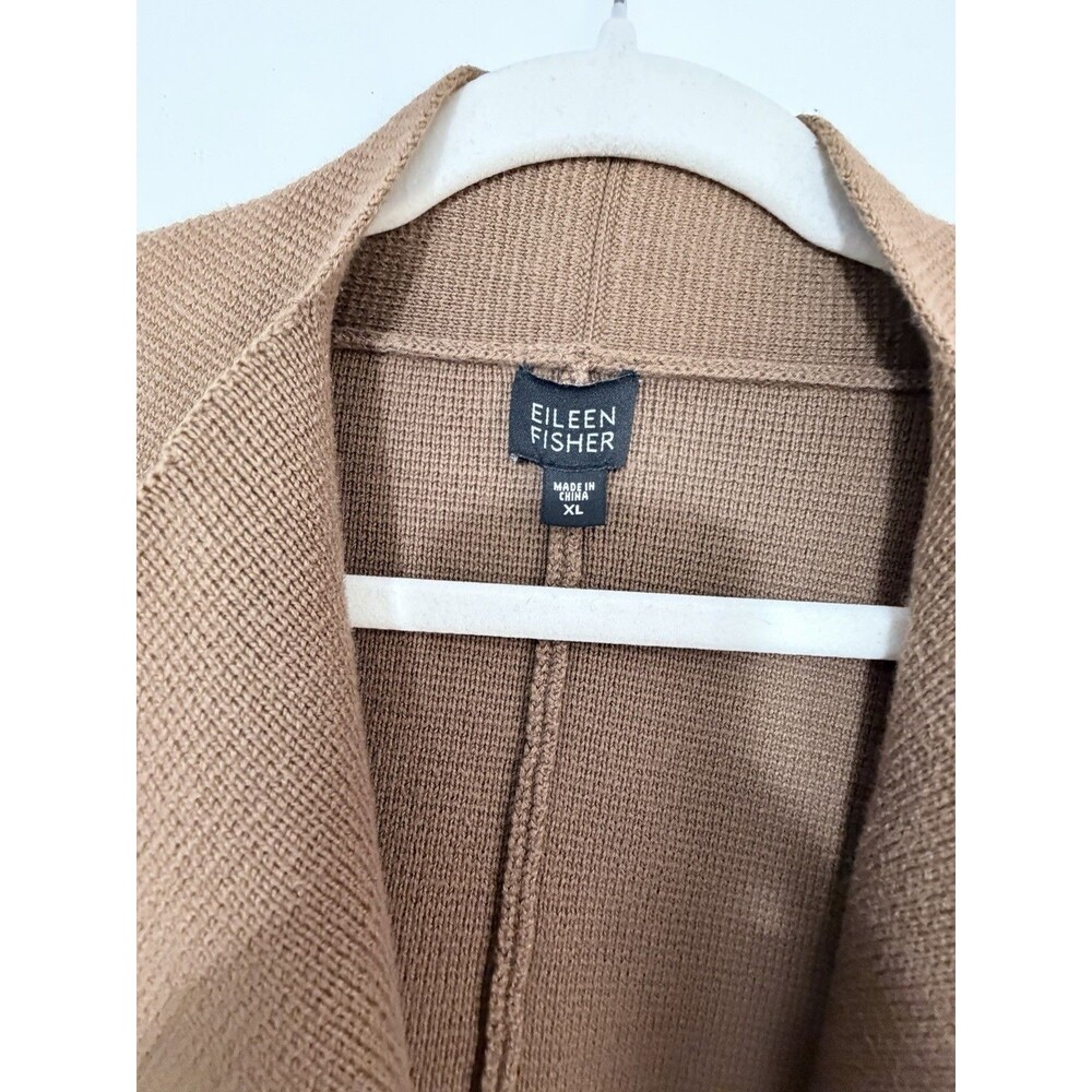 Eileen Fisher Hazelnut Brown Knit Interlock Drape Front Cardigan size XL cotton - Picture 2 of 4